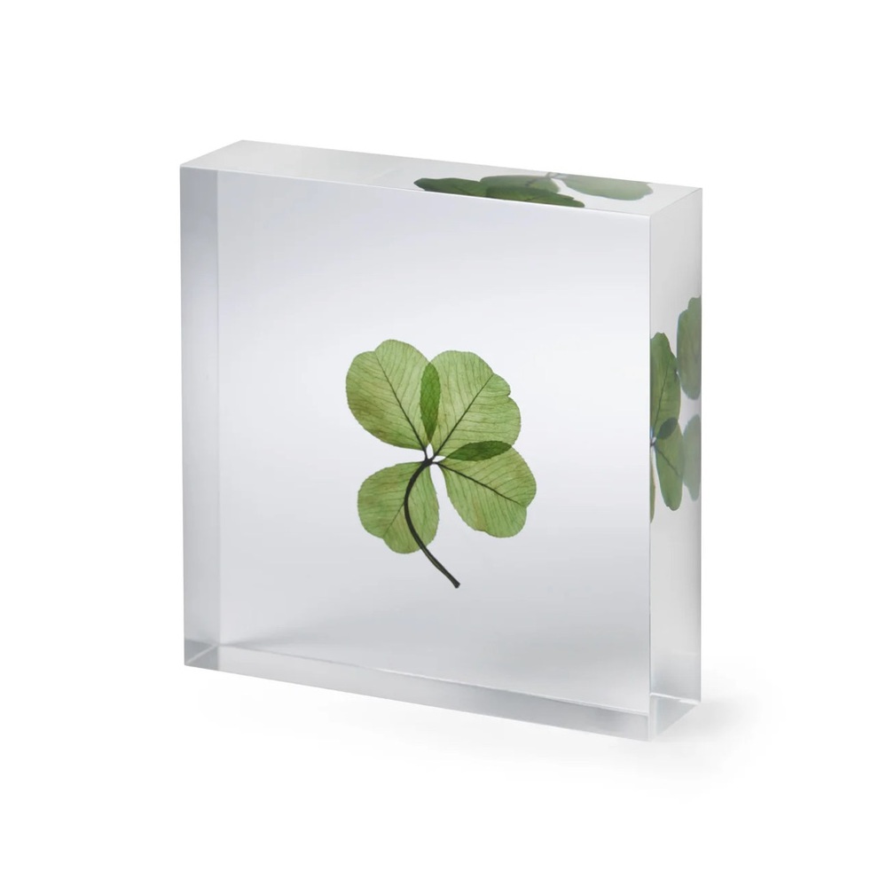 Acrylic Art Block with Green Leaf Design